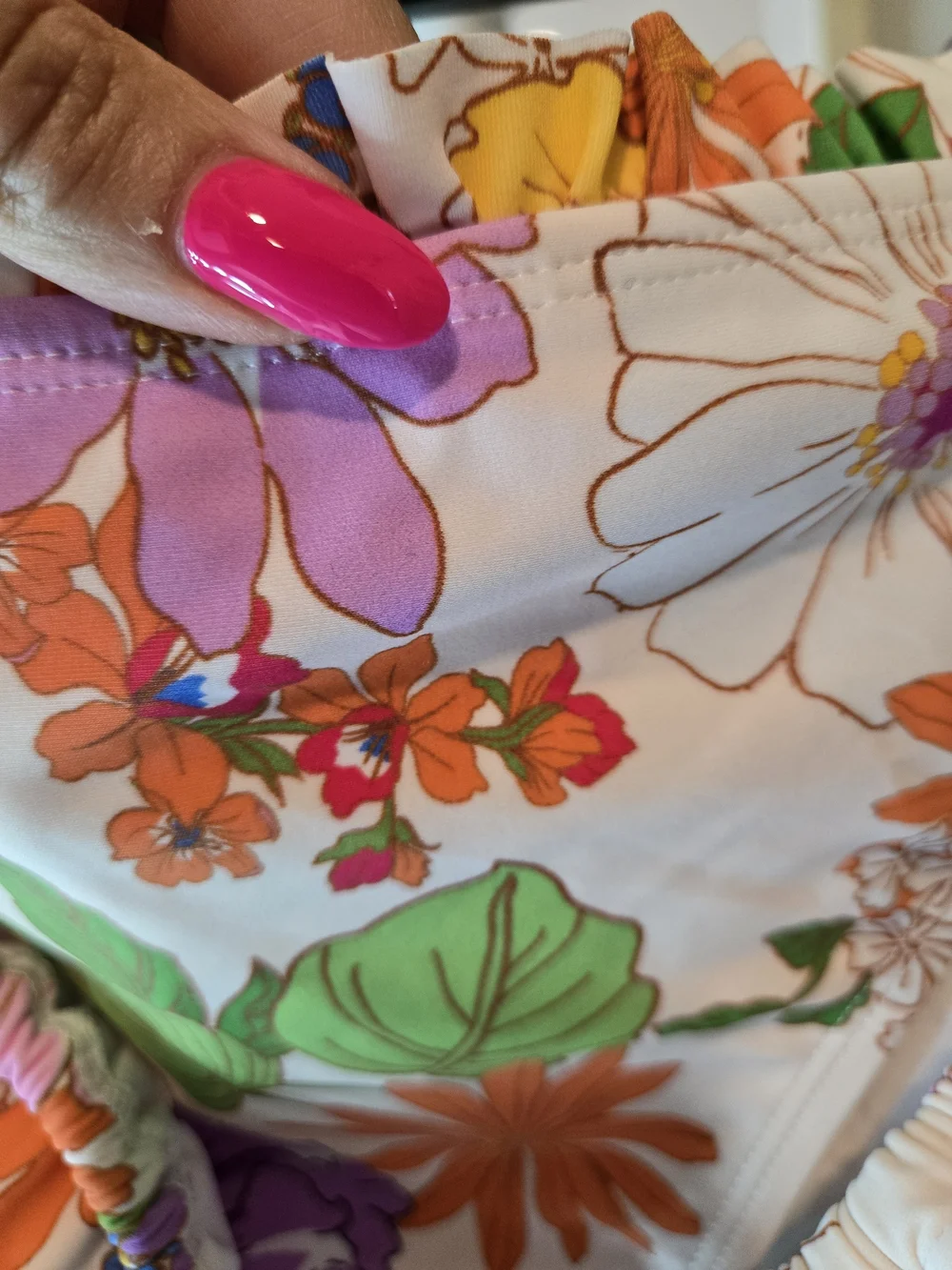 Cupshe White Floral Bikini Set with Yellow, Orange, Green & Purple Accents